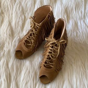 JOYFOLIE brown fringe ankle boots Kianna